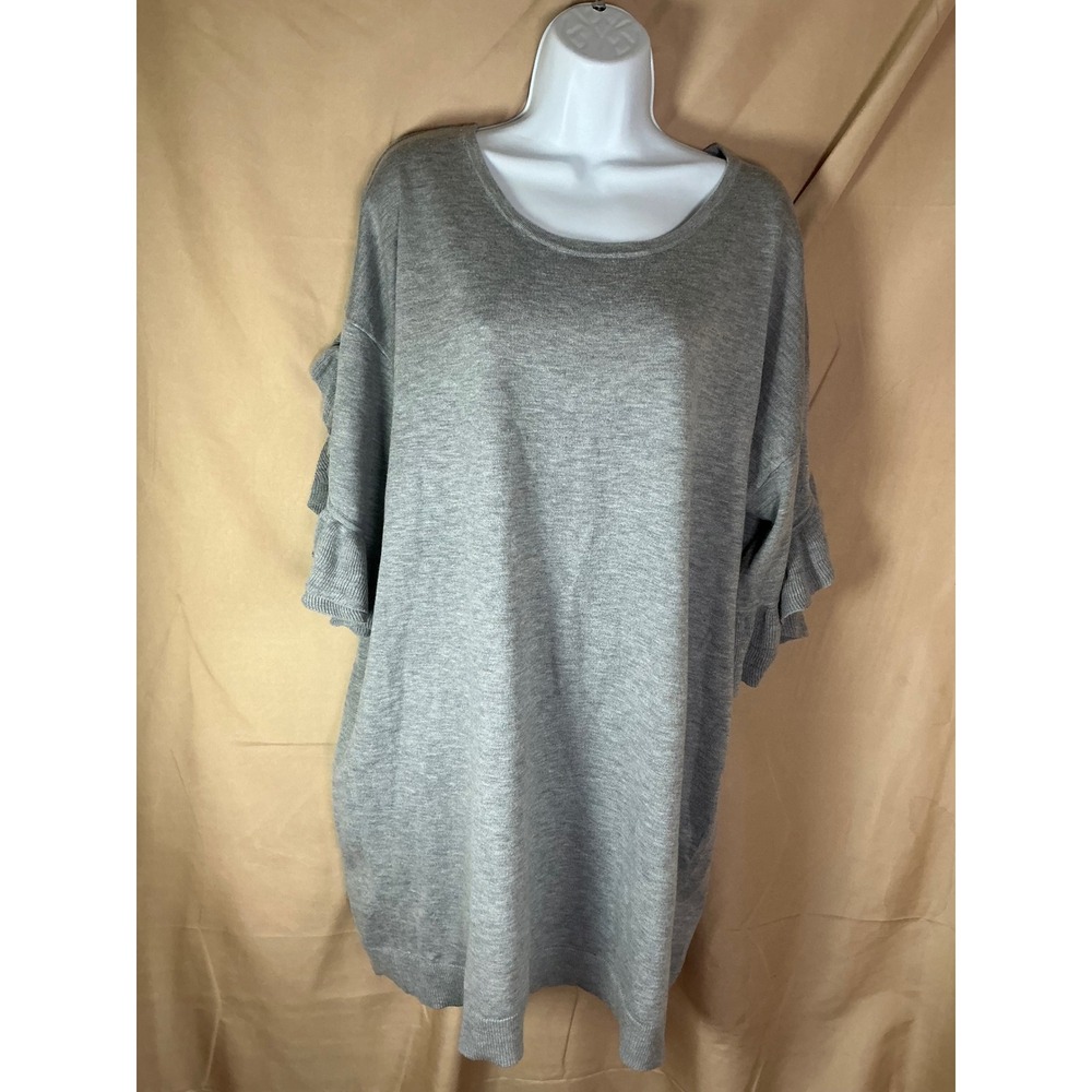 Max Studio Ruffle Sleeve Sweater Womens XL Gray Excellent Knit Crew Neck Tunic